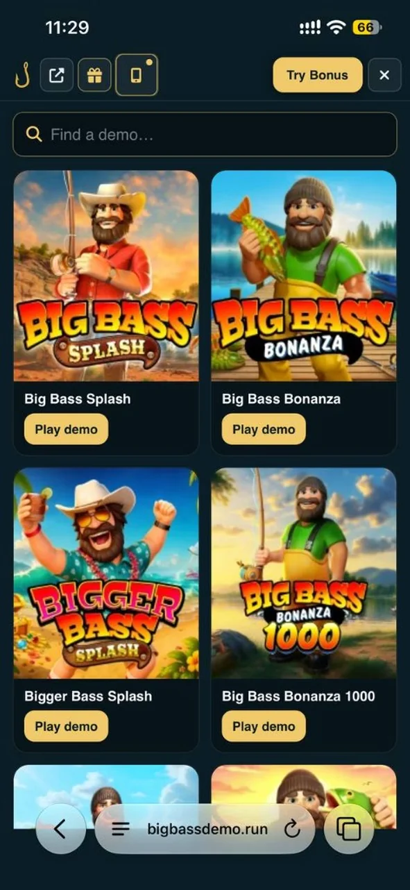 ⋯-Schaltfläche in Safari auf der Big Bass Demo-Demo